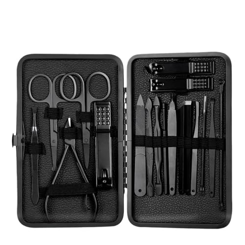 AYCDL Maniküre-Set, Nagelknipser, Cutter, Trimmer, Ohrstöpsel, Pflegeset, Maniküre-/Pediküre-Set, Schere, Pinzette, Nagelwerkzeug-Set mit schwarzem Tra-Nagelknipser-Set von AYCDL