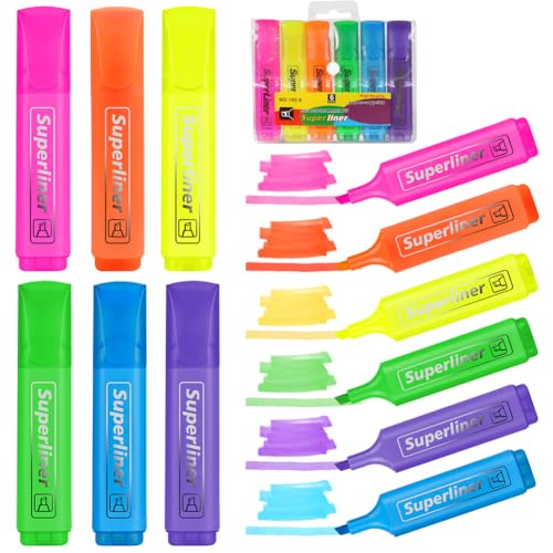 AYESY 6x Textmarker, Mini Textmarkern, Permanent Marker, Bunte Marker Pen Set, Highlighter Stifte für Schule Uni Büro, Bright Fluorescent von AYESY