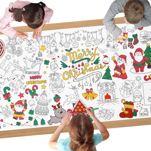 AYESY Weihnachten Mal Tischdecke für Kinder, 183 x 86 cm Ausmal Tischdecke Weihnachten, Riesige DIY Papier Tischdecke, Bastelposter, Spiele, Geschenke, Aktivitäten Banner, Kunst Klassenraum Dekoration von AYESY