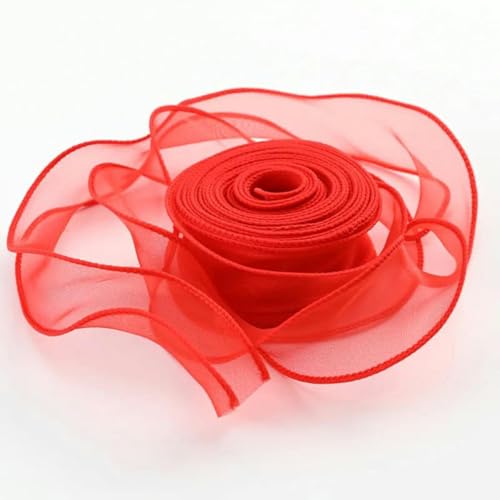 10 Yards/Rolle transparentes Chiffonband, Organza-Satinbänder zum Verpacken, Dekorieren, Hochzeitssträuße, Kränze, Nähzubehör-Großes Rot-10 Yards (9 m) von AYHTUD