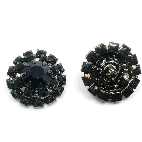 18 mm, luxuriöser schwarzer Ösenknopf mit Zirkonia-Blumendesign für Kleidung, modisches Dekor, Ösenknopf zum Nähen, DIY, 6 Stück, schwarz, 18 mm, 6 Stück von AYHTUD