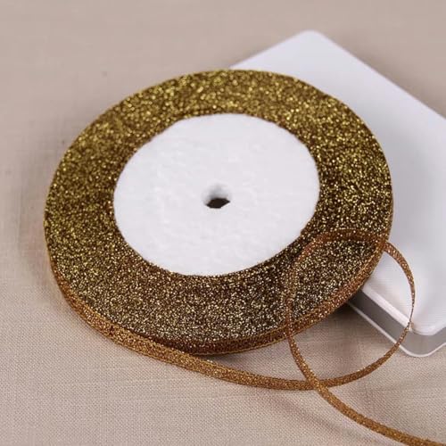 25 Yards 6 mm Silber-Gold-Glitzer-Seidensatinband für Party, Zuhause, Hochzeit, Dekoration, Verpackung, Weihnachten, Halloween, DIY-Material, Dunkelkaffee, 25 Yards Län von AYHTUD