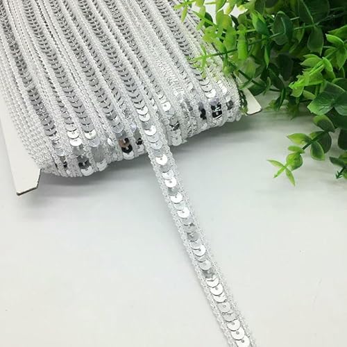 3 Yards 13,0 mm Paillettenband Spitzenbesatz Paillettenstoff für Kleid Kleidung Kopfschmuck Braut Nähzubehör DIY-Silber von AYHTUD