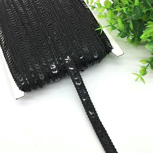 3 Yards 13,0 mm Paillettenband Spitzenbesatz Paillettenstoff für Kleider Kleidung Kopfschmuck Braut Nähzubehör DIY-Schwarz von AYHTUD