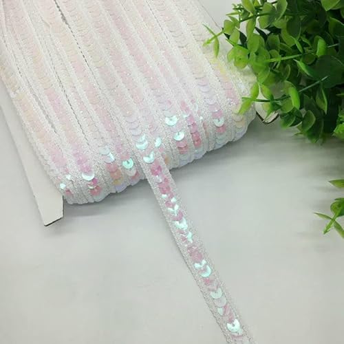 3 Yards 13,0 mm Paillettenband Spitzenbesatz Paillettenstoff für Kleider Kleidung Kopfschmuck Braut Nähzubehör DIY-Weiß von AYHTUD