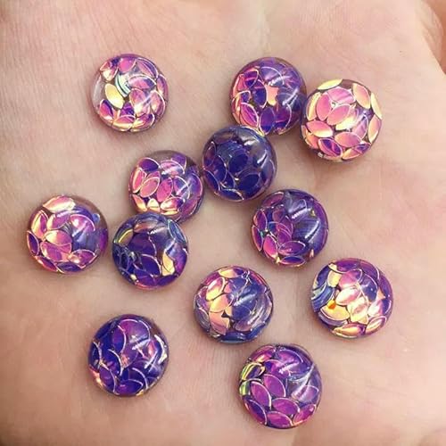 40 Stück Harz-Pferdeaugen-Glitzer-Pailletten-gefüllte 12 mm runde Cabochon-Strassknöpfe mit flacher Rückseite G24-lila 40 Stück Harz-Pferdeaugen-Glitzer-Pailletten-gefüllte 12 mm runde Cabochon-Strassknöpfe mit flacher Rückseite G24-lila von AYHTUD