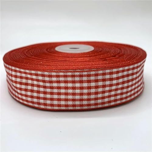 5 Yards/Los 10/15/20/25 mm rotes kariertes Band, Gitter-bedrucktes Band für Zuhause, Hochzeit, Weihnachtsdekoration, DIY-Verpackung-Rot-15 mm von AYHTUD