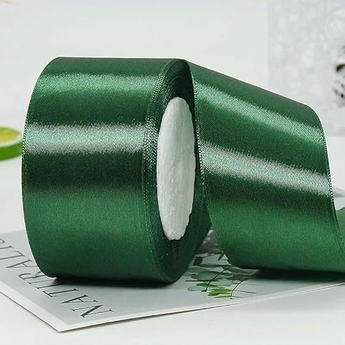 6 mm – 50 mm (25 Yards/Rolle) einfarbige Satinbänder für Hochzeit, Weihnachtsfeier, Dekoration, DIY-Schleifen, Bastelbänder, Kartenbänder – dunkelgrü von AYHTUD