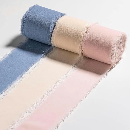 Mix 3 Rollen 5 m handgefertigtes Chiffon-Seidenband mit Fransen, Gaze, weiße und grüne Bänder, Set zum Verpacken von Hochzeiten, DIY-Dekorationen, Set 8–3 Farben von AYHTUD