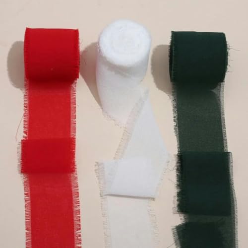 Mix 3 Rollen 5 m handgefertigtes Chiffon-Seidenband mit Fransen, Gaze, weiße und grüne Bänder, Set zum Verpacken von Hochzeiten, DIY-Dekorationen, Set19, 3 Farben von AYHTUD