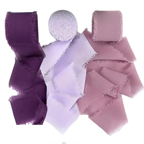 Mix 3 Rollen 5 m handgefertigtes Chiffon-Seidenband mit Fransen, Gaze, weiße und grüne Bänder zum Verpacken von Hochzeiten, DIY-Dekorationen, Set 11–3 Farben von AYHTUD