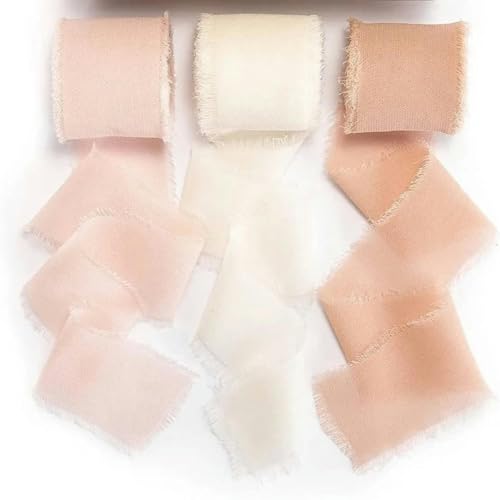 Mix 3 Rollen 5 m handgefertigtes Chiffon-Seidenband mit Fransen, Gaze, weiße und grüne Bänder zum Verpacken von Hochzeiten, DIY-Dekorationen, Set 14–3 Farben von AYHTUD