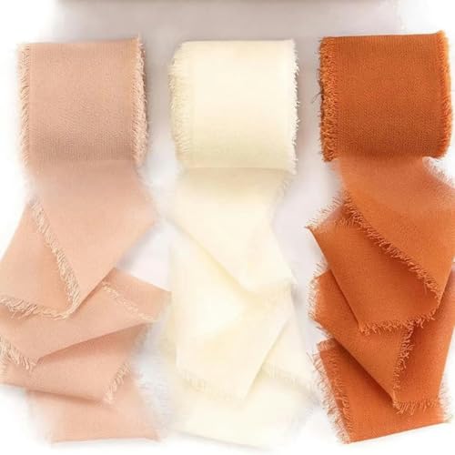 Mix 3 Rollen 5 m handgefertigtes Chiffon-Seidenband mit Fransen, Gaze, weiße und grüne Bänder zum Verpacken von Hochzeiten, DIY-Dekorationen, Set 15–3 Farben von AYHTUD