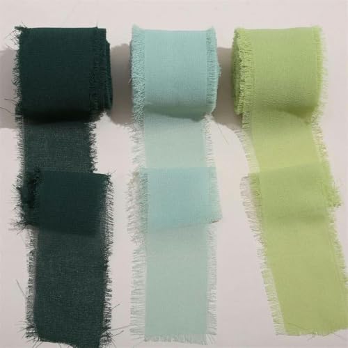 Mix 3 Rollen 5 m handgefertigtes Chiffon-Seidenband mit Fransen, Gaze, weiße und grüne Bänder zum Verpacken von Hochzeiten, DIY-Dekorationen, Set 22–3 Farben von AYHTUD