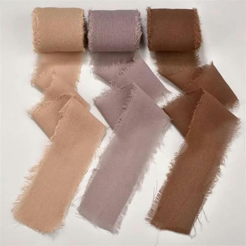 Rollen, 5 Yards, ausgefranstes Seidenband, eingefasstes, faltiges Chiffon-Set, handgefertigt, zerrissen, für Hochzeitsfeiern, Blumensträuße, Verpackungsdekorationen, 7–5 Yards x 4 cm von AYHTUD