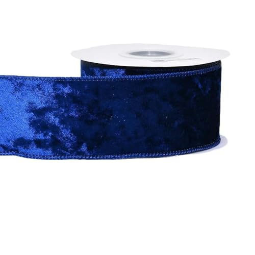 Samtbänder mit Drahtrand, 9,1 m/Packung, rosa, für Hochzeit, Weihnachtsfeier, Dekoration, handgefertigt, DIY-Bogen, Bastelbänder – S1 Marineblau – 63 mm von AYHTUD