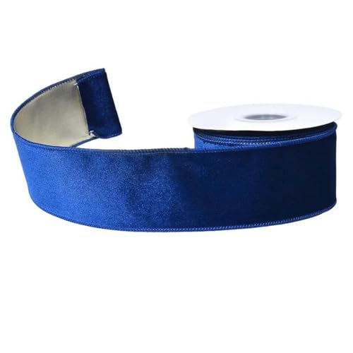 Samtbänder mit Drahtrand, 9,1 m/Packung, rosa, für Hochzeit, Weihnachtsfeier, Dekoration, handgefertigt, DIY-Bogen, Bastelbänder – S2 Marineblau – 63 mm von AYHTUD