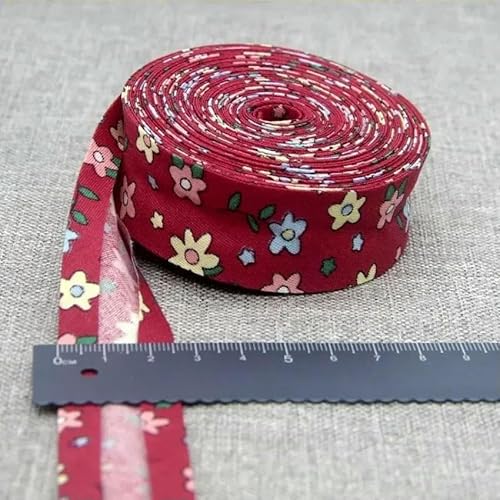 Schrägband aus Baumwolle, 25 mm (1 Zoll) x 5 m, bedruckte Blumen, Schrägband aus Baumwolltwill, DIY-Nähkantenstoff, Stoffmaterial-03-25 mm x 5 m von AYHTUD