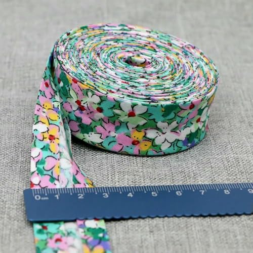 Schrägband aus Baumwolle, 25 mm (1 Zoll) x 5 m, bedruckte Blumen, Schrägband aus Baumwolltwill, DIY-Nähkantenstoff, Stoffmaterial-07-25 mm x 5 m von AYHTUD