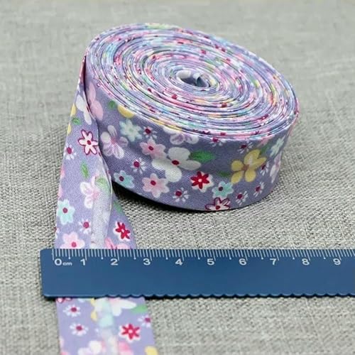 Schrägband aus Baumwolle, 25 mm (1 Zoll) x 5 m, bedruckte Blumen, Schrägband aus Baumwolltwill, DIY-Nähkantenstoff, Stoffmaterial-18-25 mm x 5 m von AYHTUD