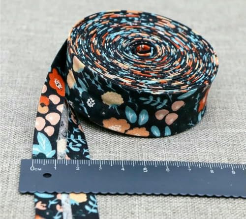 Schrägband aus Baumwolle, 25 mm (1 Zoll) x 5 m, bedruckte Blumen, Schrägband aus Baumwolltwill, DIY-Nähkantenstoff, Stoffmaterial-19-25 mm x 5 m von AYHTUD