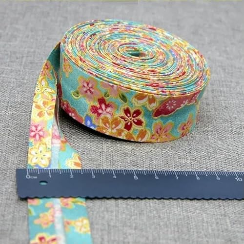 Schrägband aus Baumwolle, 25 mm (1 Zoll) x 5 m, bedruckte Blumen, Schrägband aus Baumwolltwill, DIY-Nähkantenstoff, Stoffmaterial-22–25 mm x 5 m von AYHTUD