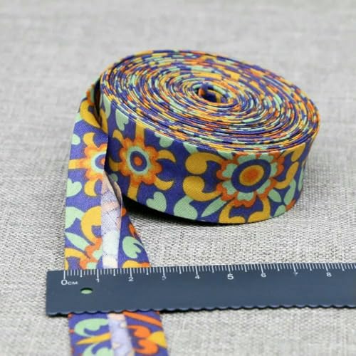 Schrägband aus Baumwolle, 25 mm (1 Zoll) x 5 m, bedruckte Blumen, Schrägband aus Baumwolltwill, DIY-Nähkantenstoff, Stoffmaterial-27-25 mm x 5 m von AYHTUD