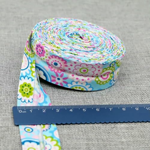 Schrägband aus Baumwolle, 25 mm (1 Zoll) x 5 m, bedruckte Blumen, Schrägband aus Baumwolltwill, DIY-Nähkantenstoff, Stoffmaterial-28-25 mm x 5 m von AYHTUD