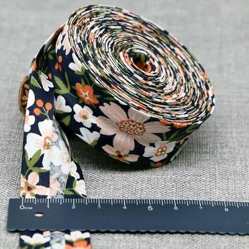 Schrägband aus Baumwolle, 25 mm (1 Zoll) x 5 m, bedruckte Blumen, Schrägband aus Baumwolltwill, DIY-Nähkantenstoff, Stoffmaterial-31-25 mm x 5 m von AYHTUD