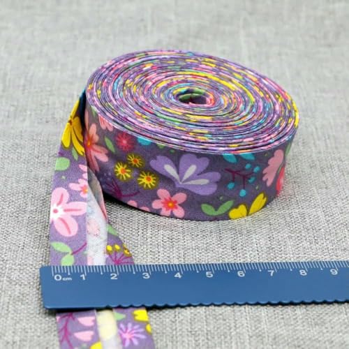 Schrägband aus Baumwolle, 25 mm (1 Zoll) x 5 m, bedruckte Blumen, Schrägband aus Baumwolltwill, DIY-Nähkantenstoff, Stoffmaterial-33-25 mm x 5 m von AYHTUD