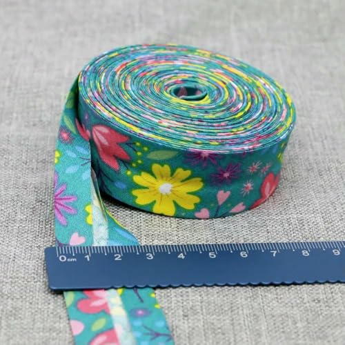 Schrägband aus Baumwolle, 25 mm (1 Zoll) x 5 m, bedruckte Blumen, Schrägband aus Baumwolltwill, DIY-Nähkantenstoff, Stoffmaterial-34-25 mm x 5 m von AYHTUD