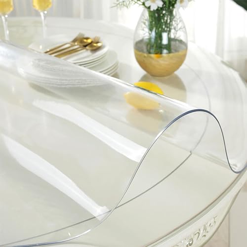 Rund Folie Tisch Transparent 47cm - Kunststoff Tischdecke Nach Maß 1.5mm - Wasserdicht, rutschfest, Faltenfrei Tischabdeckung Transparent, Tischdecke Gartentisch Wetterfest, Durchsichtig 1.5mm von AYLFBFU