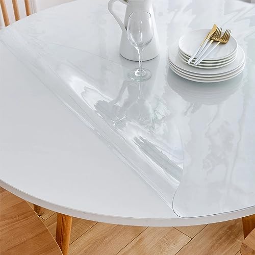 Rund Tischfolie Transparent 81cm - Transparente Tischdecke Nach Maß 1mm - Wasserdicht V-Kante Schutztischdecke Durchsichtige Schreibtischunterlage Ideal für Küchen und Esszimmer, Durchsichtig 1mm von AYLFBFU