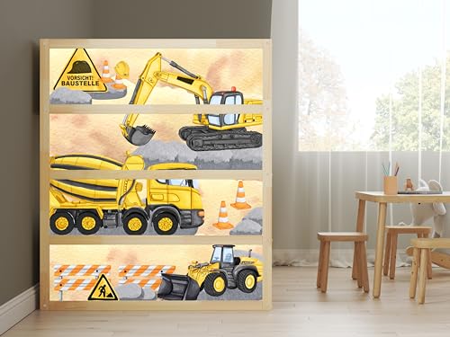 Aufkleber passend für Ikea KURA Bett Sticker Kinderzimmer Baustelle Bagger Betonmischer LKW Spielzimmer Deko Bettaufkleber KB3032 (SeitenSticker 4tlg.) von AYMINOO