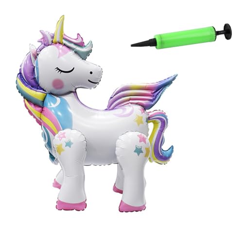 AYNKH Einhorn Luftballons 3D Einhorn Party Dekorationen Cartoon Einhorn Helium Ballon Gradient Party Festival Dekoration Requisiten Aluminiumfolie Ballons mit Ballonpumpe von AYNKH