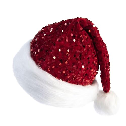 AYNKH Weihnachtsmütze mit Pailletten, glänzende Pailletten, Luxus-Plüsch-Weihnachtsmütze mit Pompon, Unisex, Samt, Weihnachtsmannmütze, Kostüm für Erwachsene, Kinder, Männer, Frauen, Partyhut, Kappe von AYNKH