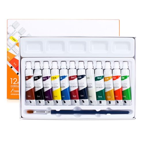 12-Farben Gouache Farbtuben Set Mit Pinsel Für Anfänger Künstler Erwachsene Kinder Tragbare Gouache Malfarbe 5 Röhrchen von AYPOHU