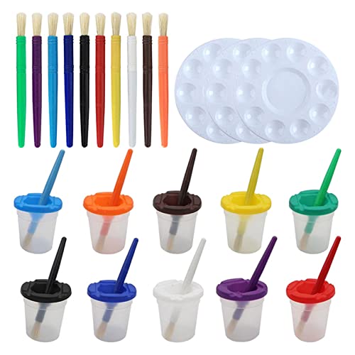 23-teiliges Kinder Malset 10 Kunststoff Pinsel 10 Pinsel Waschbecher 3 Paletten Perfekt Für Acryl Gouache Malerei von AYPOHU