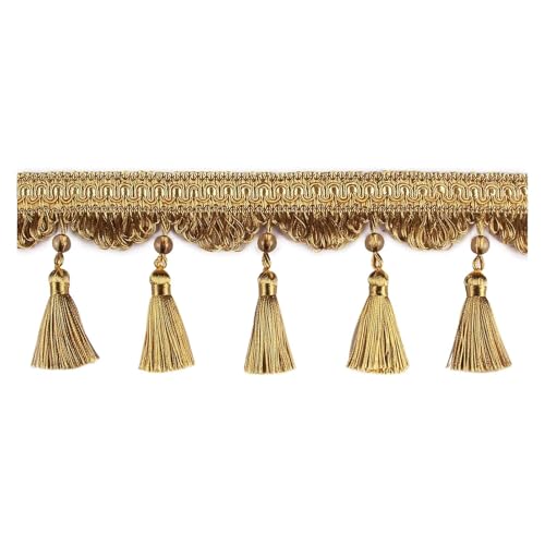 VNJUGF 3 & 6 mt/los 9 cm Breite Vorhang Fringe Quaste Trim Spitze Zubehör Dekorative Kleidung DIY Nähen Stoff Gurtband perle Quasten Spitze(Gold,3m) von AYRTEGI