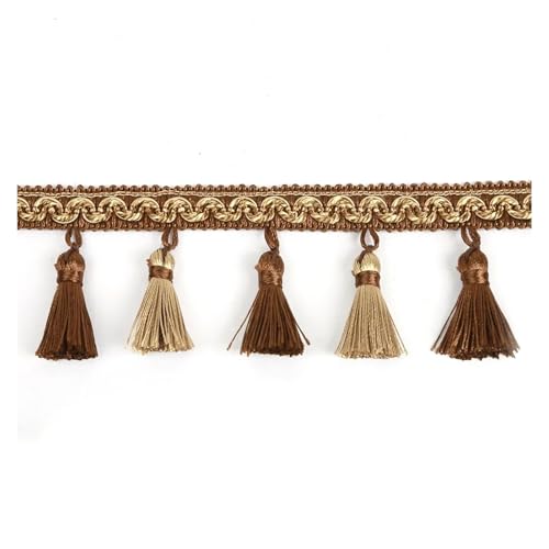 VNJUGF 3 & 6 mt/los 9 cm Breite Vorhang Fringe Quaste Trim Spitze Zubehör Dekorative Kleidung DIY Nähen Stoff Gurtband perle Quasten Spitze(Mix Coffee Gold,6m) von AYRTEGI