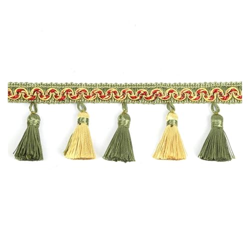 VNJUGF 3 & 6 mt/los 9 cm Breite Vorhang Fringe Quaste Trim Spitze Zubehör Dekorative Kleidung DIY Nähen Stoff Gurtband perle Quasten Spitze(Mix Green Gold,3m) von AYRTEGI