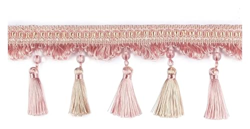 VNJUGF 3 & 6 mt/los 9 cm Breite Vorhang Fringe Quaste Trim Spitze Zubehör Dekorative Kleidung DIY Nähen Stoff Gurtband perle Quasten Spitze(Rosa,3m) von AYRTEGI