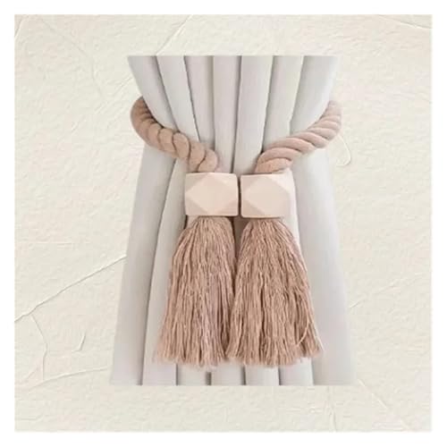 VNJUGF Handgewebte Vorhang-Raffhalter aus massivem Holz mit magnetischem Knoten im Boho-Stil, geeignet for Wohn- und Schlafzimmer-Heimdekoration.(Beige-square) von AYRTEGI