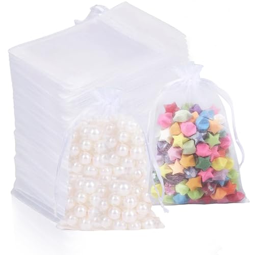 AYSYR 100 Stück Organzasäckchen 10×15 cm,Organza Säckchen mit Zugband,Kleine Säckchen zum Befüllen,Weiß Transparent Geschenksäckchen,Schmuckbeutel für Geschenk Bonbons Hochzeit von AYSYR