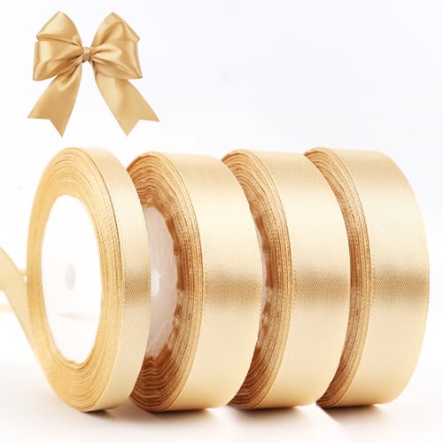 AYSYR 4 Rollen Geschenkband (3*22 m×20 mm & 1*22 m×10 mm),Schleifenband Geschenkband Gold,Satinband Geschenk Verpackung,Geschenkband Weihnachten Heimwerkerkunst,Schleifenband Weihnachten Schleifen von AYSYR