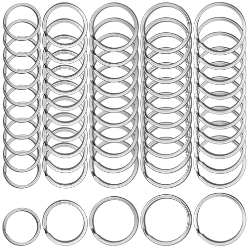 50 Pcs Split Schlüsselringe, Metall Schlüsselanhänger Ringe, Bulk Split Schlüsselanhänger Ringe, 5 Größen, 20mm, 25mm, 28 mm, 30mm, 35 mm, für Home Car School Büro DIY Handwerk Schlüssel Befestigung von AYWFEY