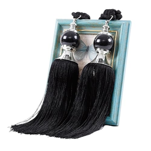 AYWTIUN Seilhalter für Vorhänge 1 Pair Curtain Tie Backs with Tassel Traditional Tieback Curtain Decorative Accessories(Black) von AYWTIUN