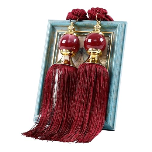 AYWTIUN Seilhalter für Vorhänge 1 Pair Curtain Tie Backs with Tassel Traditional Tieback Curtain Decorative Accessories(Wine red) von AYWTIUN