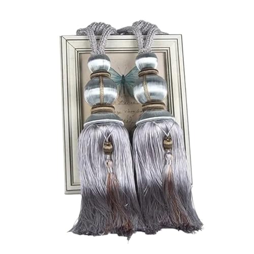 AYWTIUN Seilhalter für Vorhänge 2PCS Rope Curtain Tiebacks Hanging Tassel Tiebacks for Curtain Accessories Pearls Ball Beaded Tassel Hanging Ball(Silver Gray) von AYWTIUN