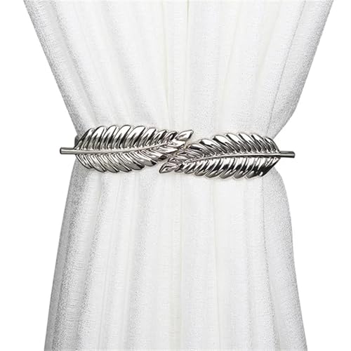 AYWTIUN Seilhalter für Vorhänge Curtain Tiebacks Alloy Drapery Holdback Elastic Window Curtain Ties Backs for Decorative Curtain Holdbacks(Silver Leaves) von AYWTIUN